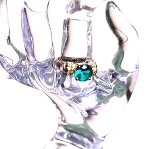 Deep Turquoise Blue Cubic Zirconia Ring Size 7.5